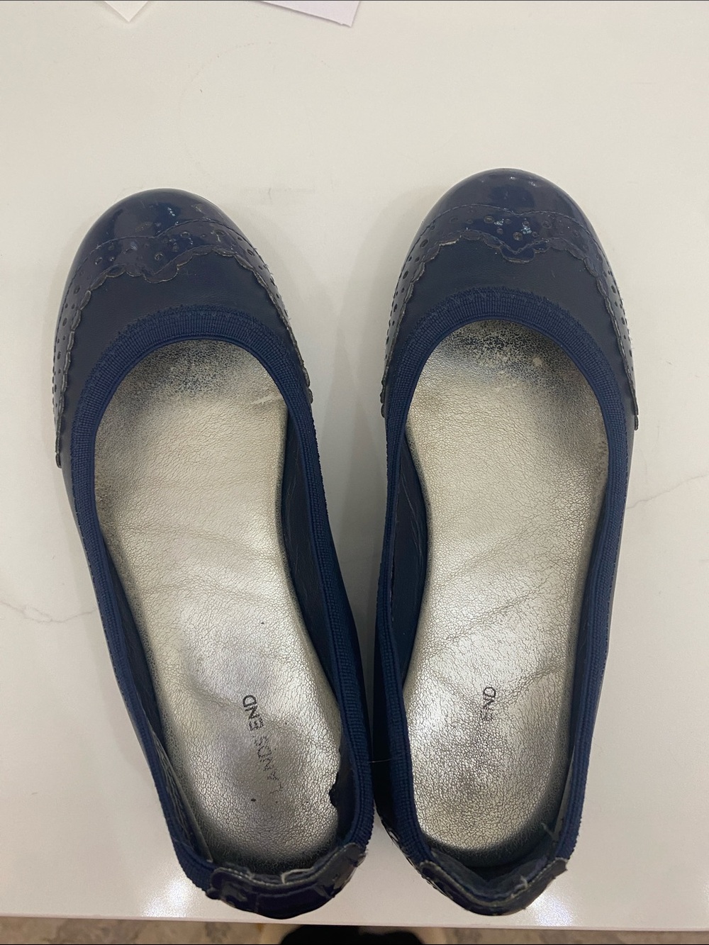 Lands' End Navy Patent-Toe Ballet Flats